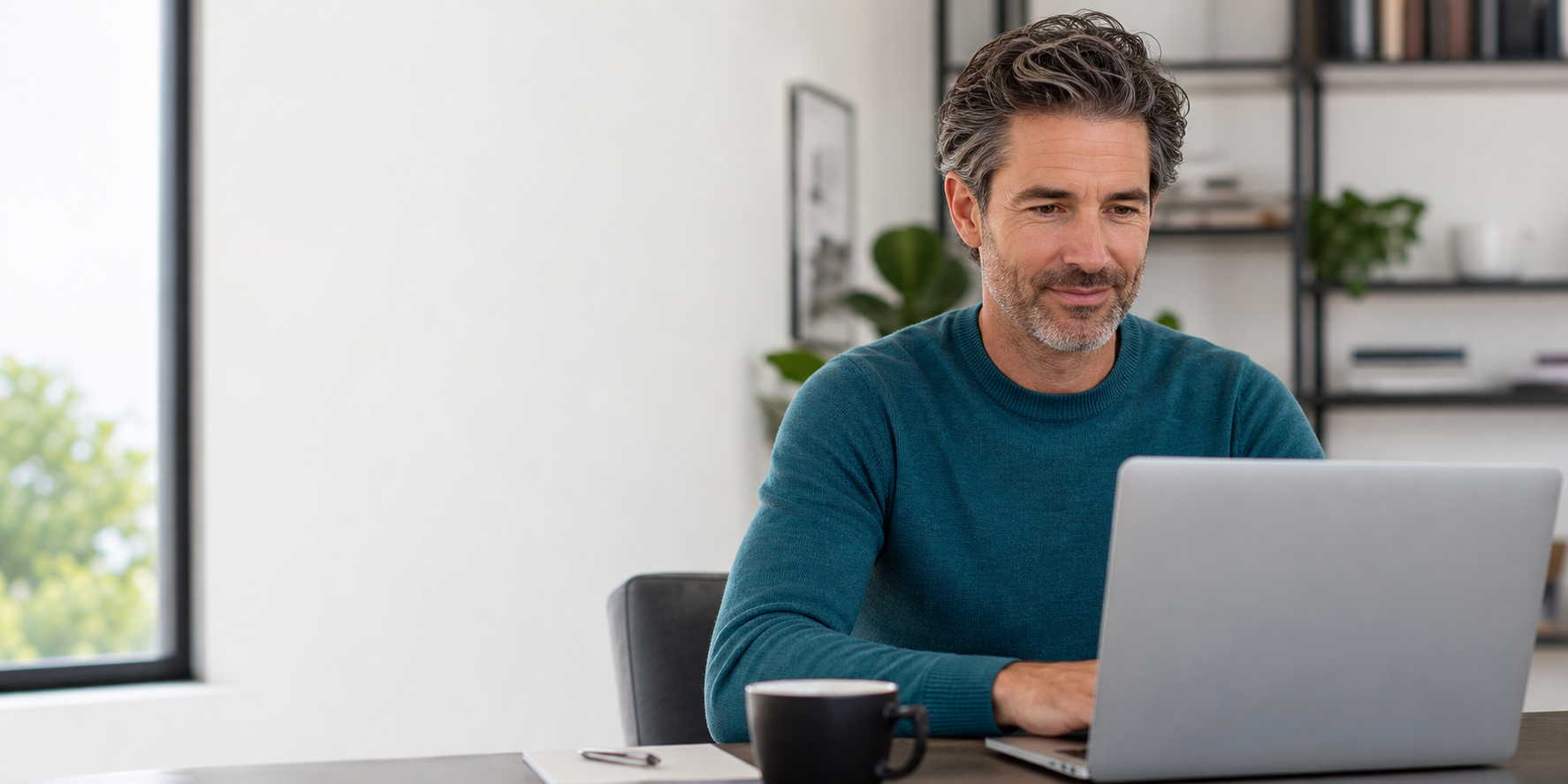 Man privately using laptop for a telehealth ED medication consultation